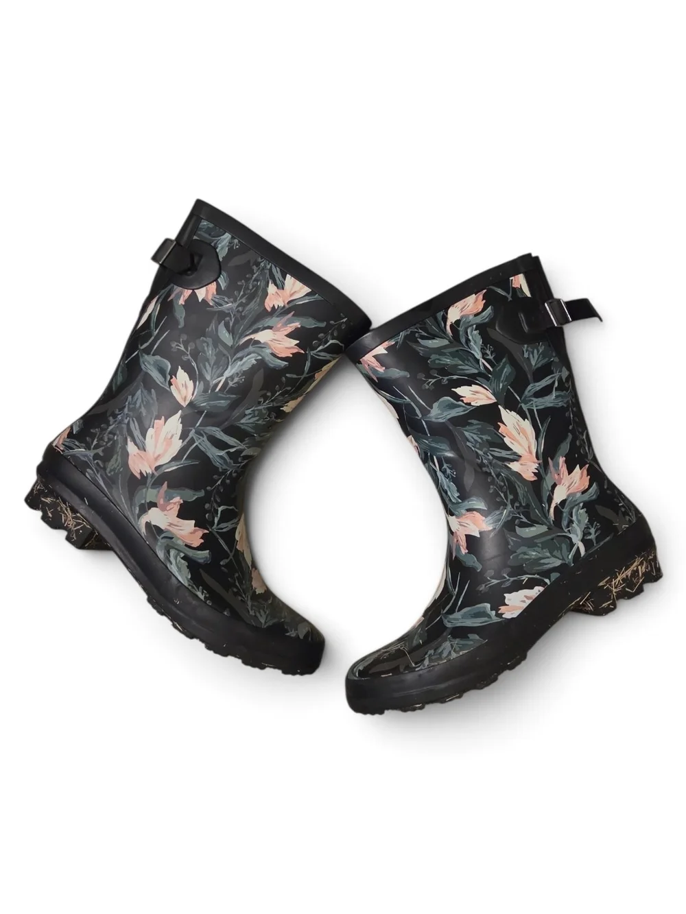 Women's Black Floral Rain Boots - Stylish Waterproof Garden Boots